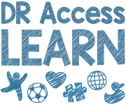 DR Access Learn logo with sketches of preschool icons