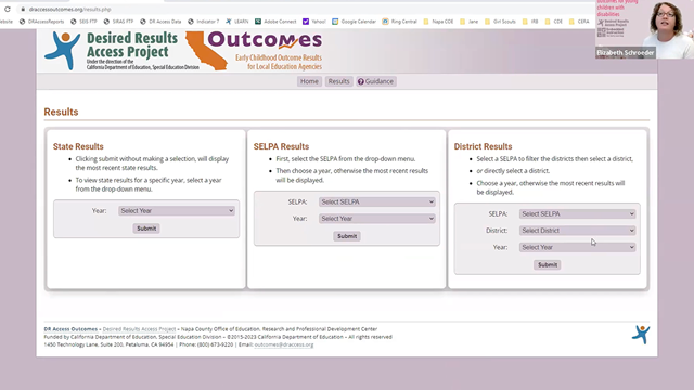 Screenshot from recorded webinar: DR Access Outcomes: your data for federal child outcomes