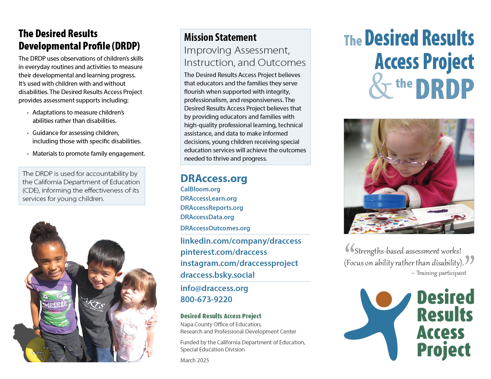 The Desired Results Access Project and the DRDP tri-fold brochure first side
