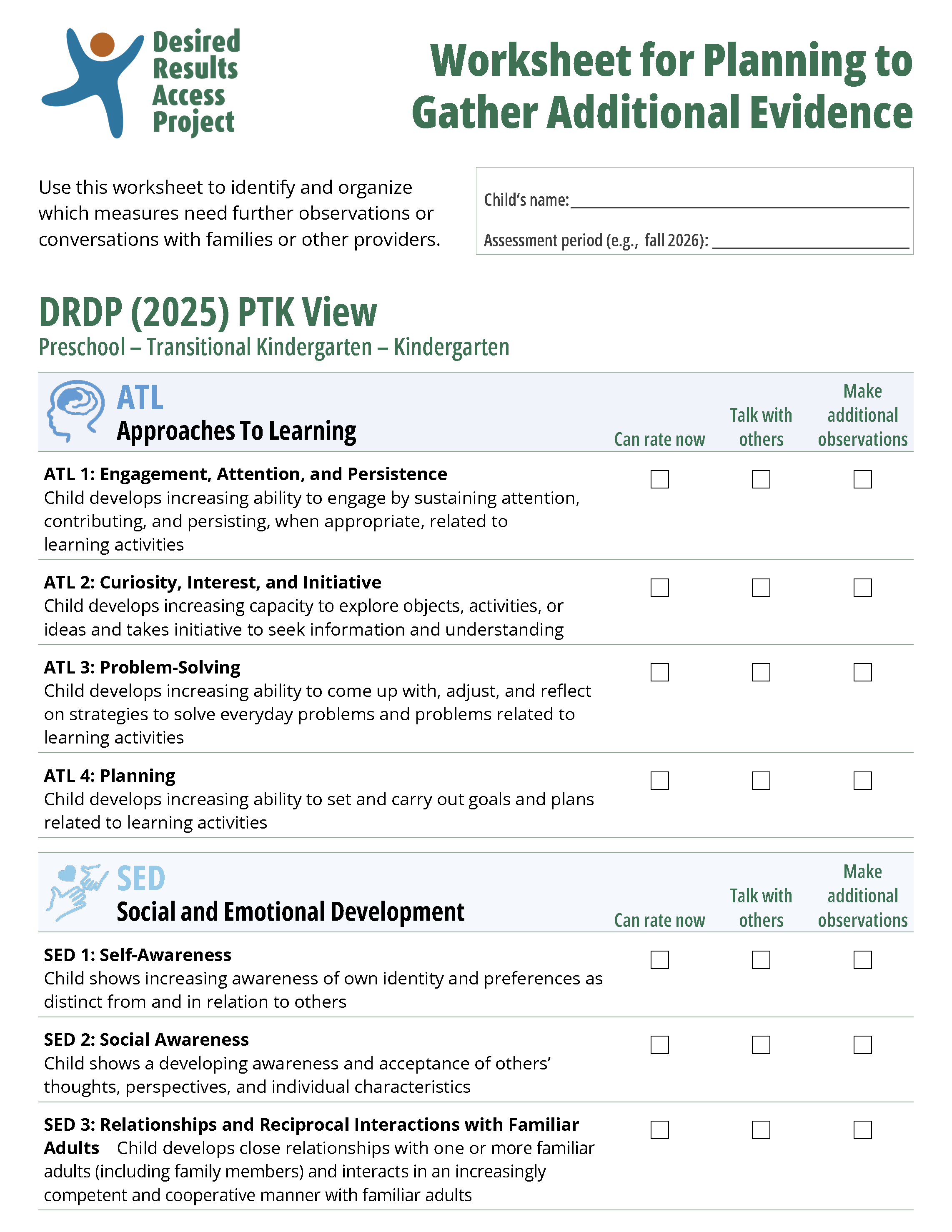 Worksheet for Planning to Gather Additional Evidence – PTK View